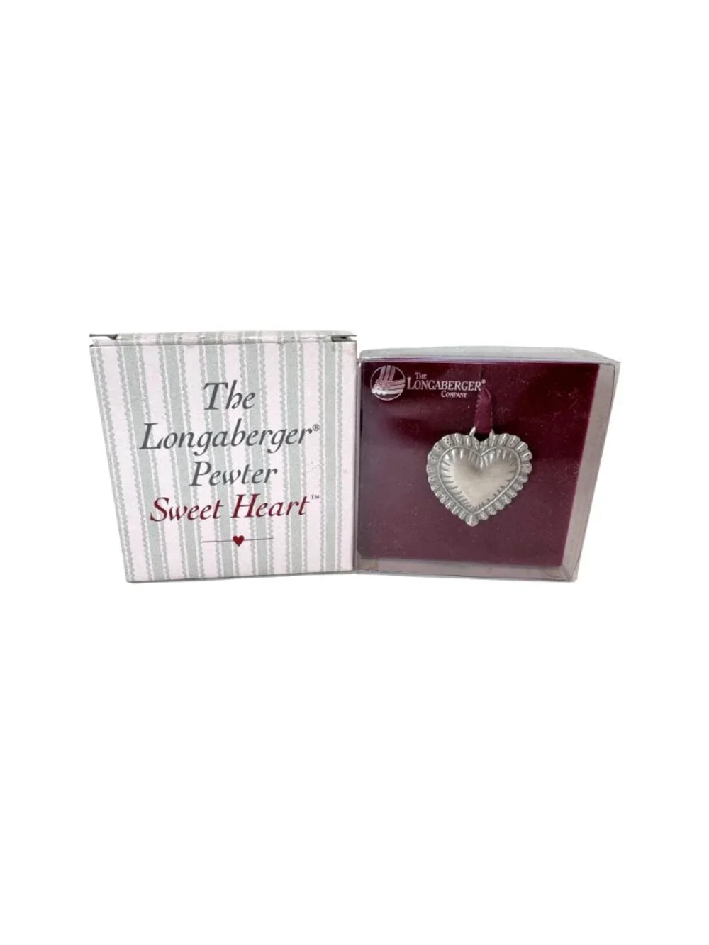 Longaberger Pewter Sweet Heart Basket Tie-On in Original Box 1993 USA Made